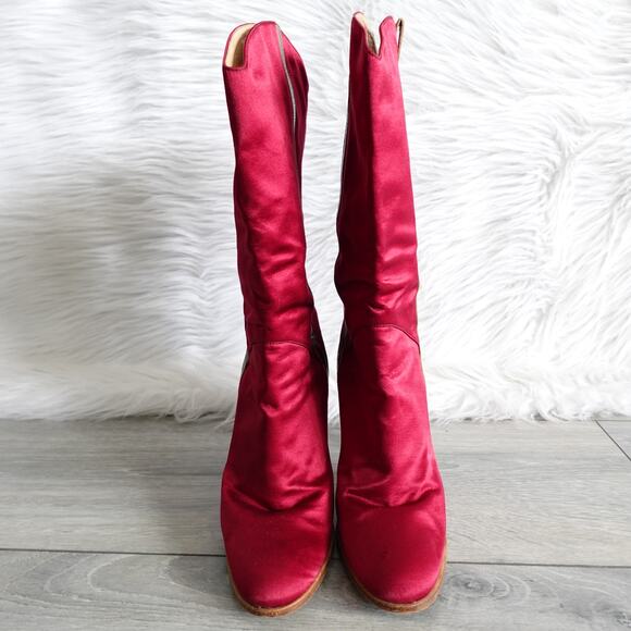 Vintage Casadei Red Satin Country Rodeo Western Cowboy Boots - Picture 4 of 16
